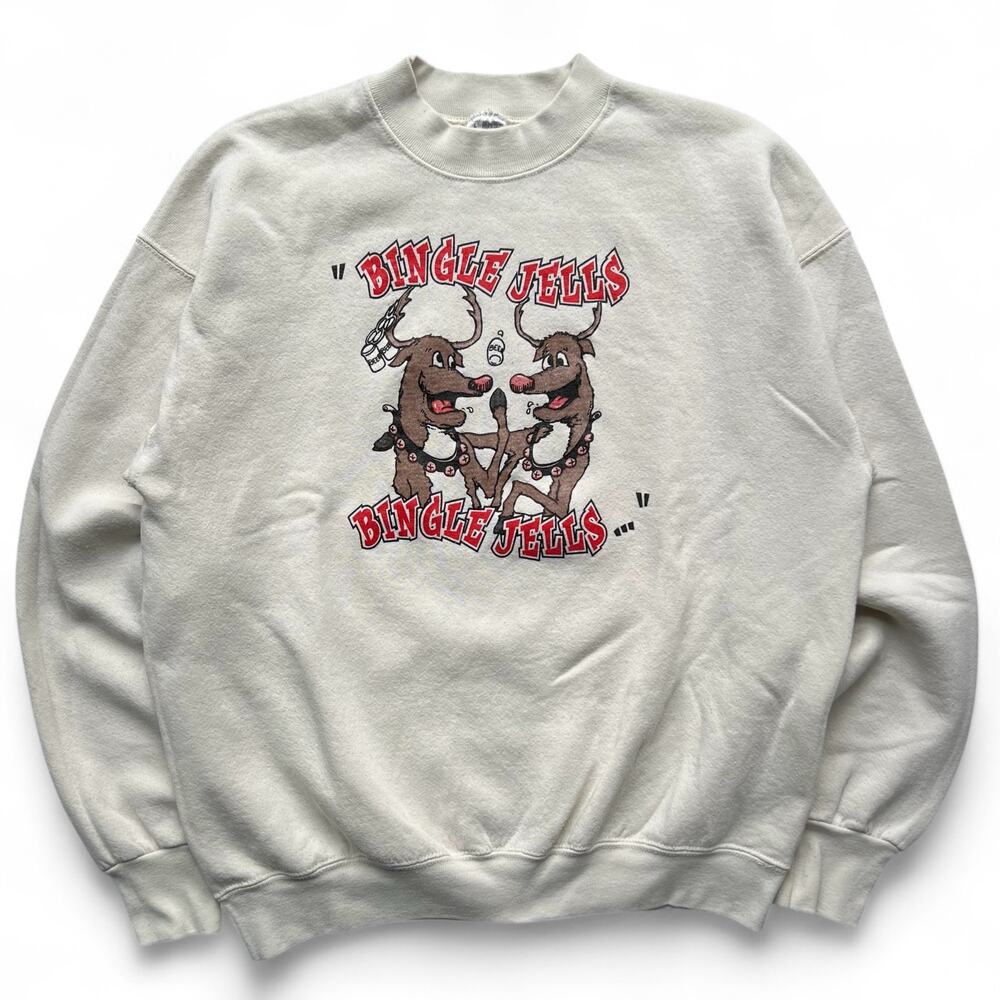 Vintage Drunk Reindeer Bingle Jells Funny Holiday Christmas Sweatshirt L USA